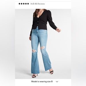 Express High Waisted Light Wash Ripped Flare Jeans Supersoft 10S